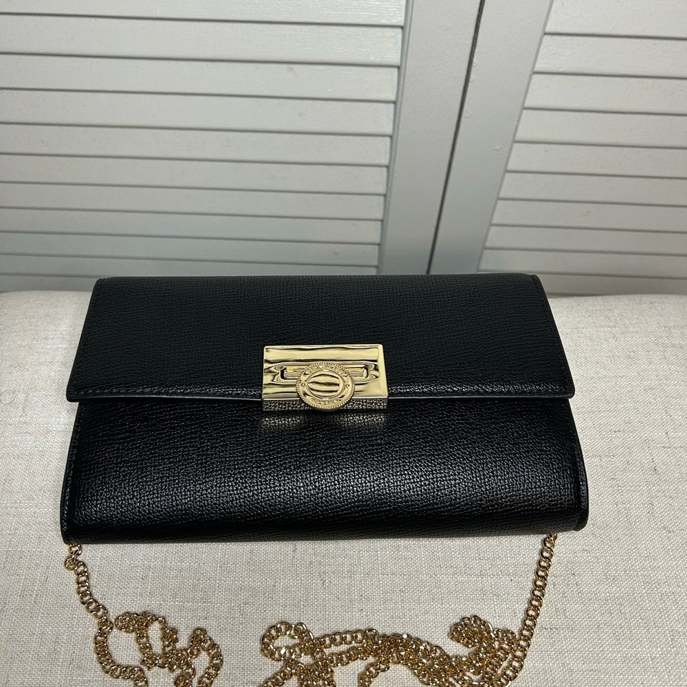 Ted Baker London Black Leather Clutch with Gold Hardware